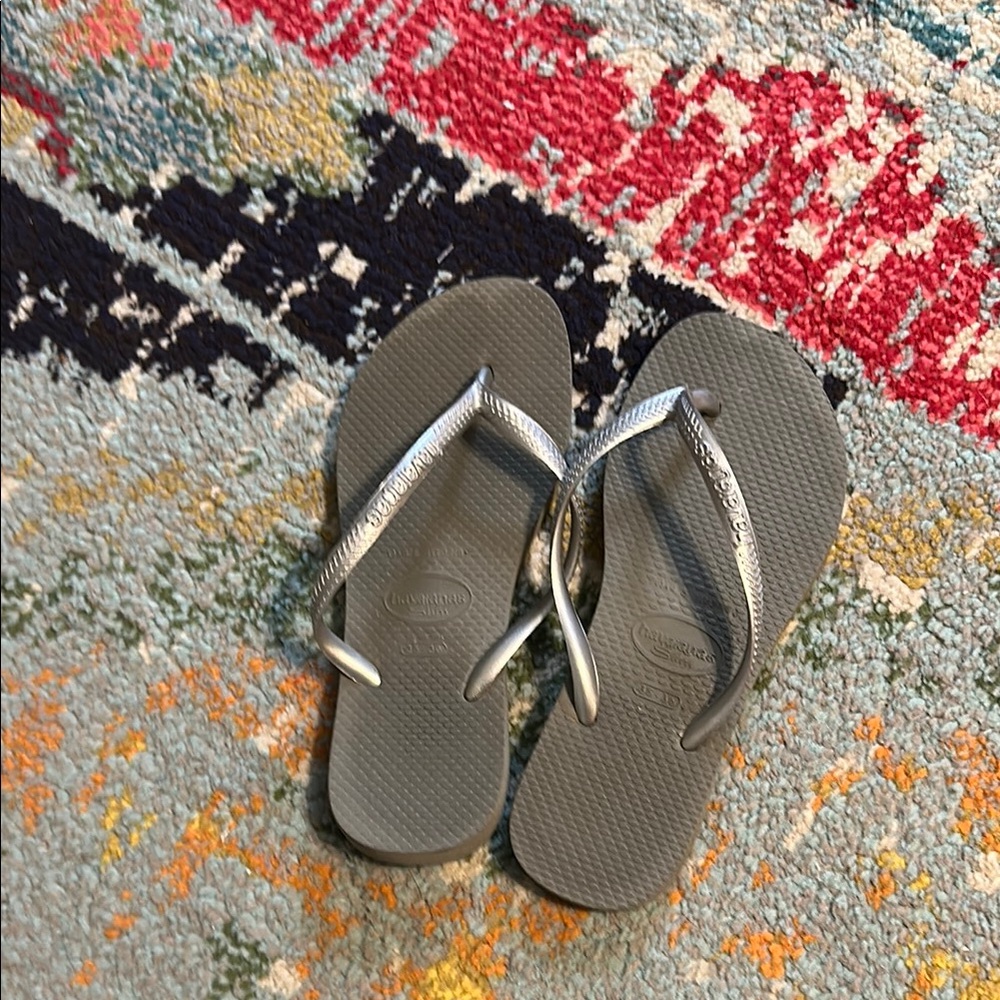 Havaianas Gray Flip Flops with Silver Straps